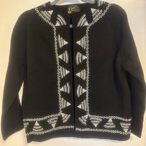 VINTAGE Black and White Beaded Cardigan Jacket
